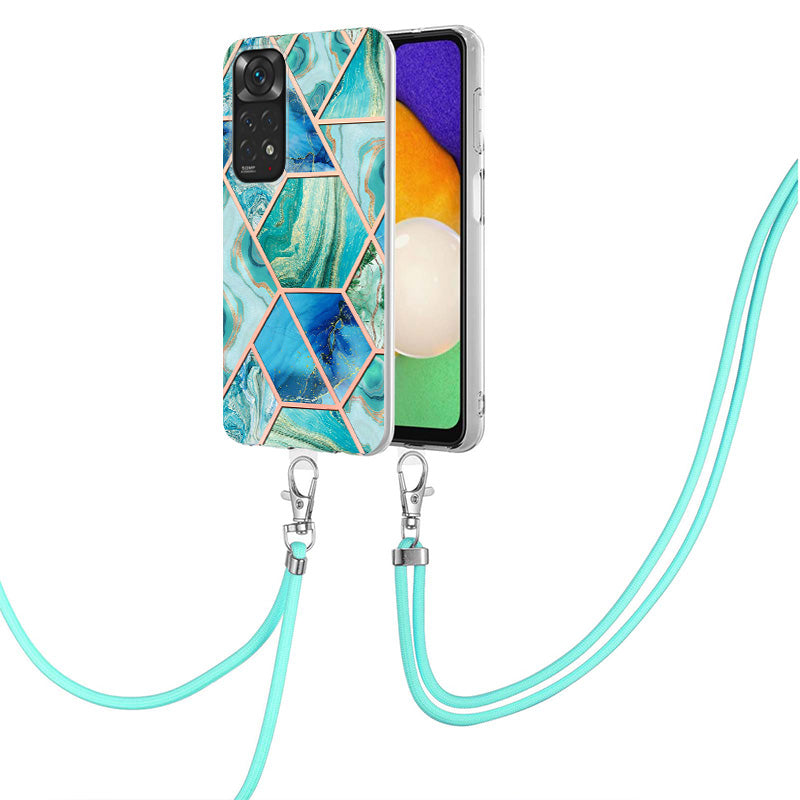 YB IMD Series-5 Flexible TPU Phone Cover for Xiaomi Redmi Note 11 4G (Qualcomm)/Note 11S 4G, Electroplating Splicing IMD IML Marble Pattern Phone Case with Shoulder Strap