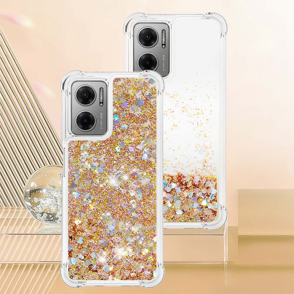YB Quicksand Series-1 for Xiaomi Poco M4 5G / Redmi Note 11E 5G / Redmi 10 5G / Redmi 10 Prime+ 5G Fluid Quicksand Shockproof Sequins TPU Cover Well-protected Cell Phone Case