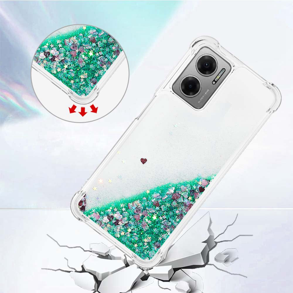 YB Quicksand Series-1 for Xiaomi Poco M4 5G / Redmi Note 11E 5G / Redmi 10 5G / Redmi 10 Prime+ 5G Fluid Quicksand Shockproof Sequins TPU Cover Well-protected Cell Phone Case