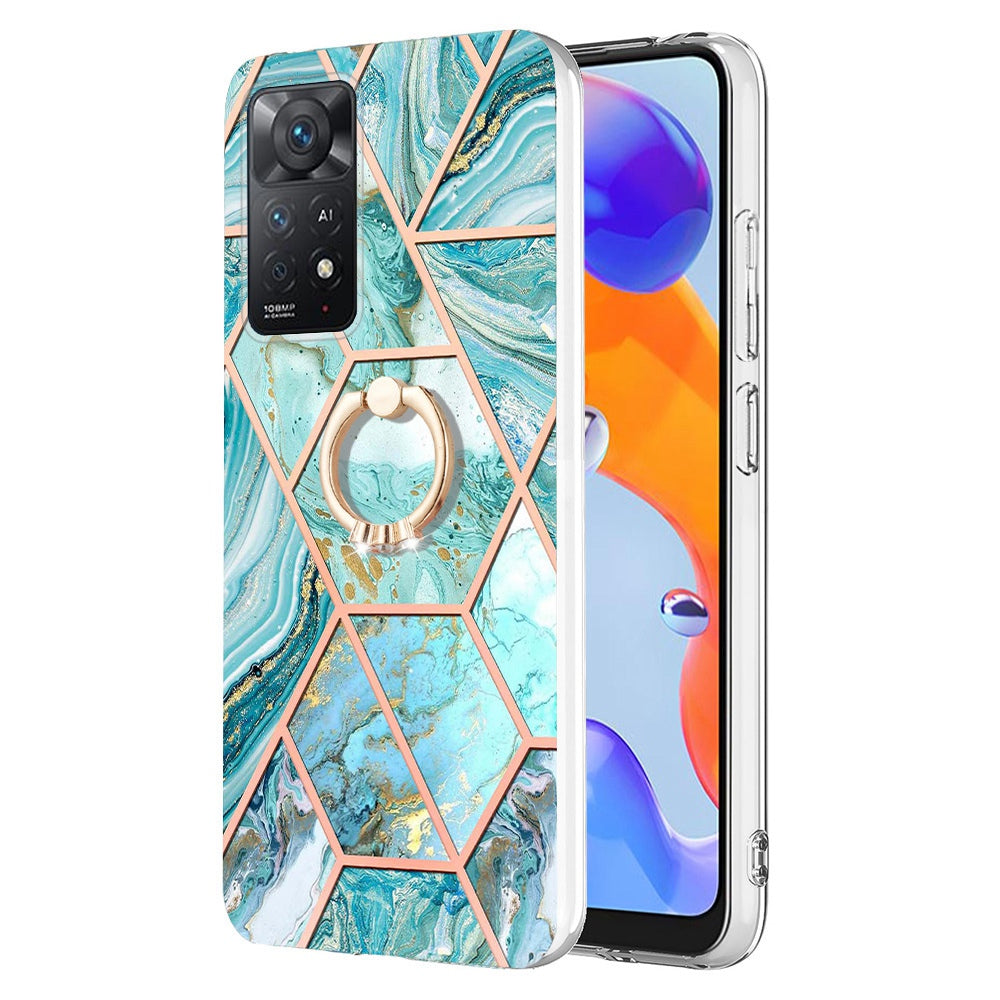 YB IMD Series-7 for Xiaomi Redmi Note 11 Pro 5G (Qualcomm)/Note 11 Pro 4G (MediaTek) Marble Pattern Electroplating IMD Shockproof TPU Case Kickstand Phone Shell