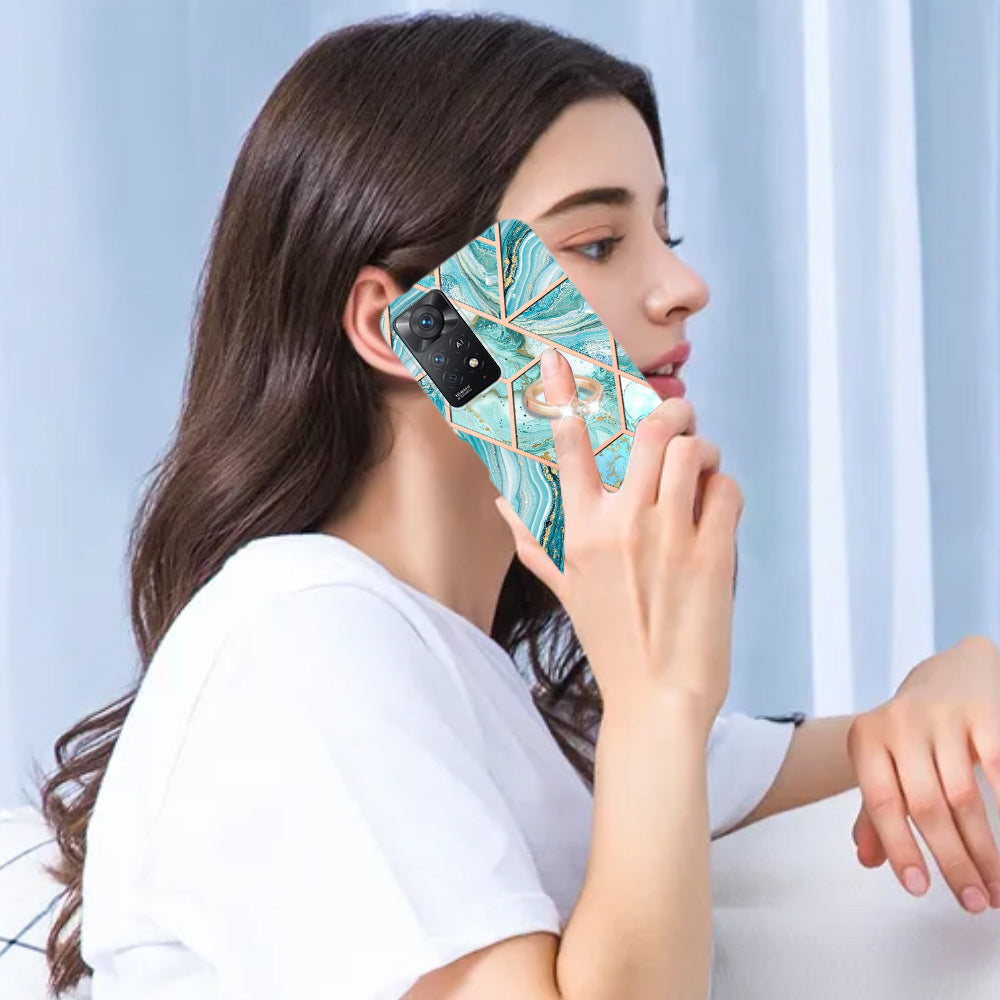 YB IMD Series-7 for Xiaomi Redmi Note 11 Pro 5G (Qualcomm)/Note 11 Pro 4G (MediaTek) Marble Pattern Electroplating IMD Shockproof TPU Case Kickstand Phone Shell