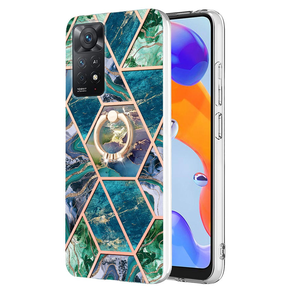 YB IMD Series-7 for Xiaomi Redmi Note 11 Pro 5G (Qualcomm)/Note 11 Pro 4G (MediaTek) Marble Pattern Electroplating IMD Shockproof TPU Case Kickstand Phone Shell