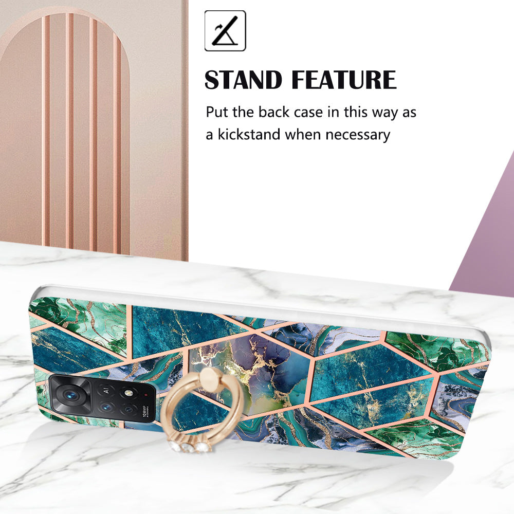 YB IMD Series-7 for Xiaomi Redmi Note 11 Pro 5G (Qualcomm)/Note 11 Pro 4G (MediaTek) Marble Pattern Electroplating IMD Shockproof TPU Case Kickstand Phone Shell
