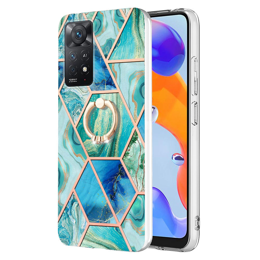 YB IMD Series-7 for Xiaomi Redmi Note 11 Pro 5G (Qualcomm)/Note 11 Pro 4G (MediaTek) Marble Pattern Electroplating IMD Shockproof TPU Case Kickstand Phone Shell
