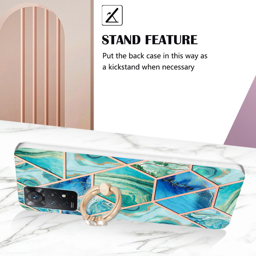 YB IMD Series-7 for Xiaomi Redmi Note 11 Pro 5G (Qualcomm)/Note 11 Pro 4G (MediaTek) Marble Pattern Electroplating IMD Shockproof TPU Case Kickstand Phone Shell