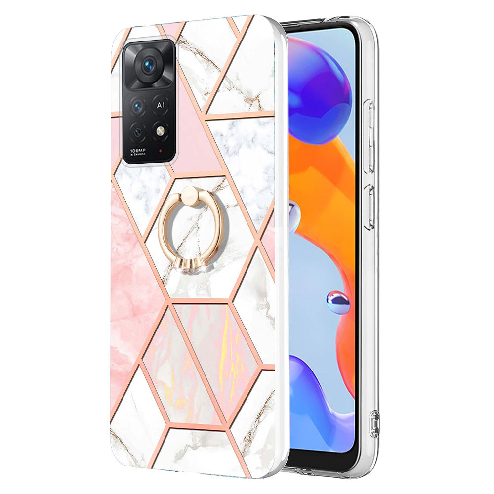 YB IMD Series-7 for Xiaomi Redmi Note 11 Pro 5G (Qualcomm)/Note 11 Pro 4G (MediaTek) Marble Pattern Electroplating IMD Shockproof TPU Case Kickstand Phone Shell