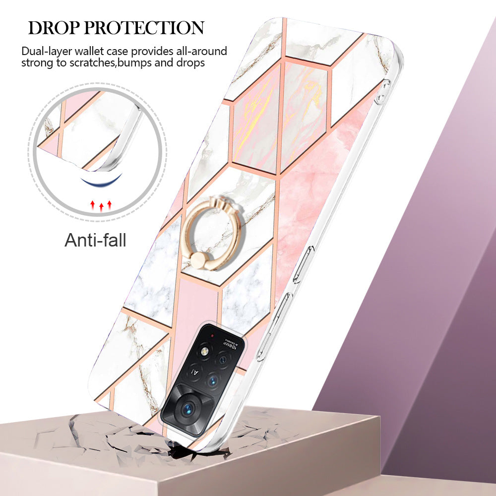 YB IMD Series-7 for Xiaomi Redmi Note 11 Pro 5G (Qualcomm)/Note 11 Pro 4G (MediaTek) Marble Pattern Electroplating IMD Shockproof TPU Case Kickstand Phone Shell