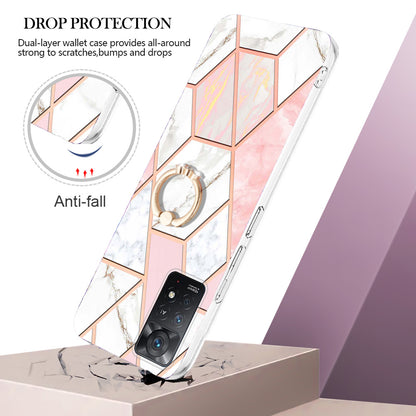 YB IMD Series-7 for Xiaomi Redmi Note 11 Pro 5G (Qualcomm)/Note 11 Pro 4G (MediaTek) Marble Pattern Electroplating IMD Shockproof TPU Case Kickstand Phone Shell