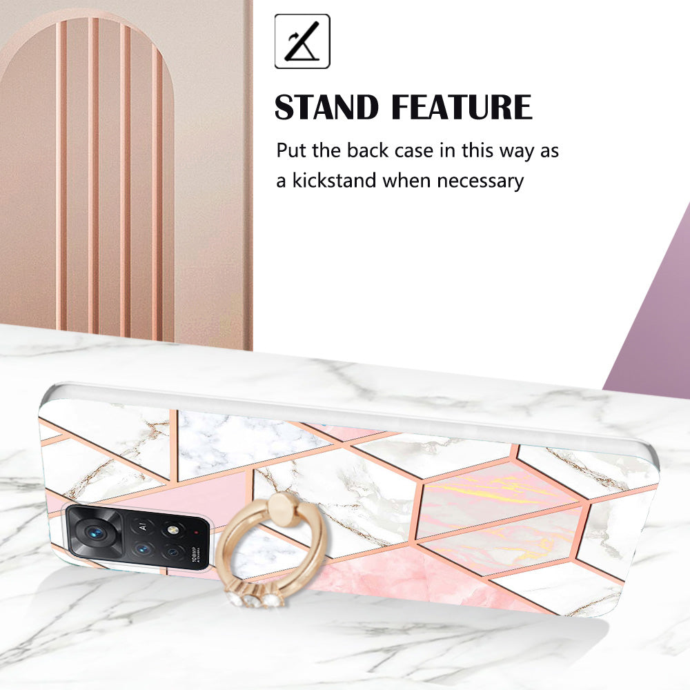YB IMD Series-7 for Xiaomi Redmi Note 11 Pro 5G (Qualcomm)/Note 11 Pro 4G (MediaTek) Marble Pattern Electroplating IMD Shockproof TPU Case Kickstand Phone Shell