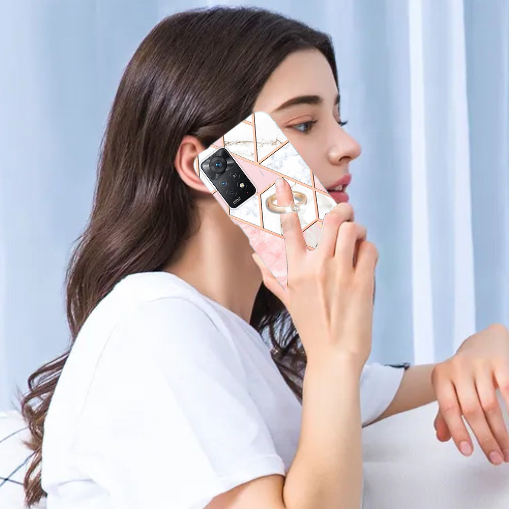 YB IMD Series-7 for Xiaomi Redmi Note 11 Pro 5G (Qualcomm)/Note 11 Pro 4G (MediaTek) Marble Pattern Electroplating IMD Shockproof TPU Case Kickstand Phone Shell