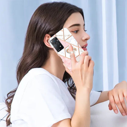 YB IMD Series-7 for Xiaomi Redmi Note 11 Pro 5G (Qualcomm)/Note 11 Pro 4G (MediaTek) Marble Pattern Electroplating IMD Shockproof TPU Case Kickstand Phone Shell