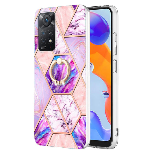 YB IMD Series-7 for Xiaomi Redmi Note 11 Pro 5G (Qualcomm)/Note 11 Pro 4G (MediaTek) Marble Pattern Electroplating IMD Shockproof TPU Case Kickstand Phone Shell