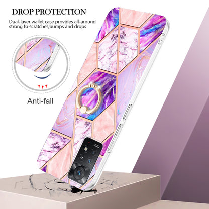 YB IMD Series-7 for Xiaomi Redmi Note 11 Pro 5G (Qualcomm)/Note 11 Pro 4G (MediaTek) Marble Pattern Electroplating IMD Shockproof TPU Case Kickstand Phone Shell