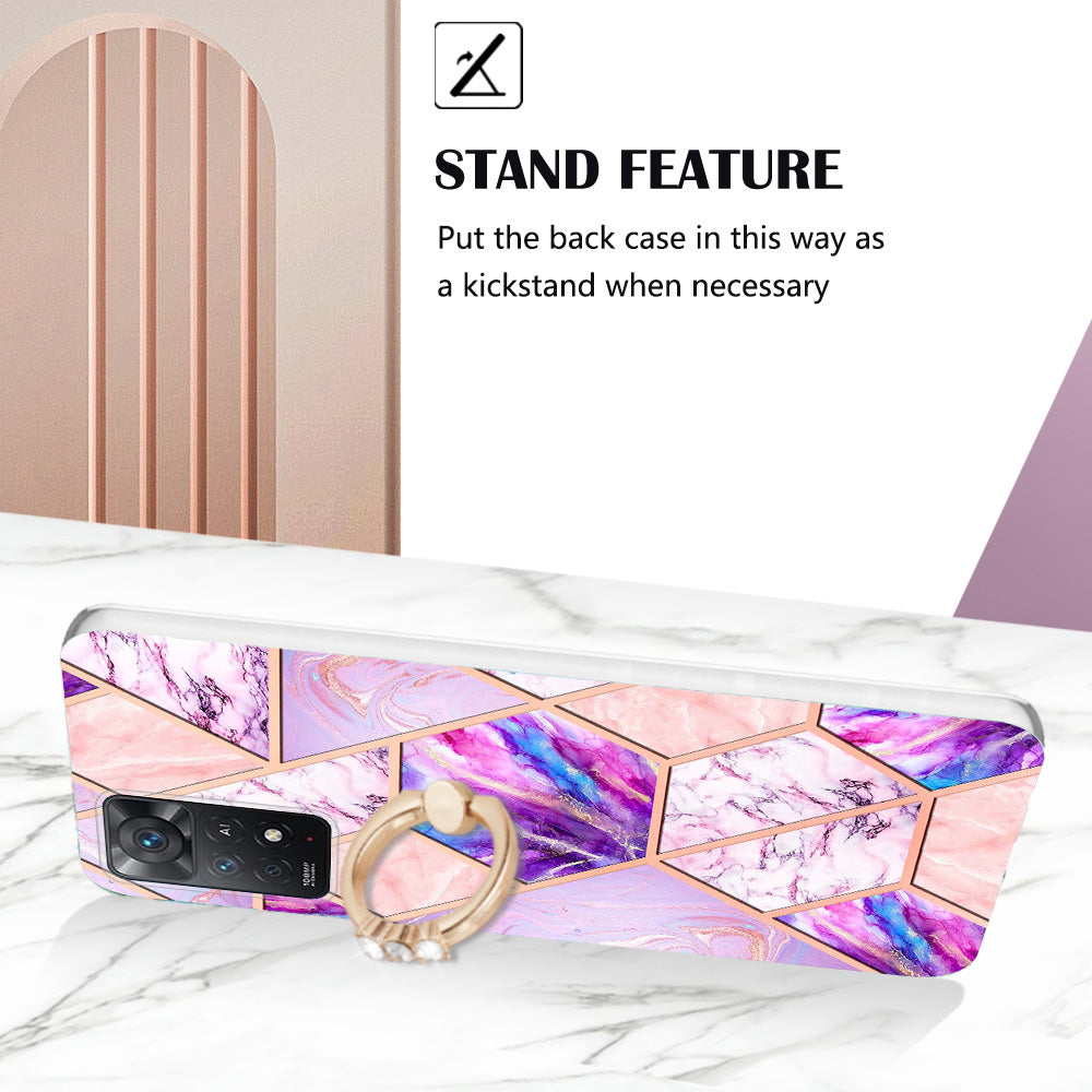 YB IMD Series-7 for Xiaomi Redmi Note 11 Pro 5G (Qualcomm)/Note 11 Pro 4G (MediaTek) Marble Pattern Electroplating IMD Shockproof TPU Case Kickstand Phone Shell