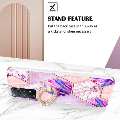 YB IMD Series-7 for Xiaomi Redmi Note 11 Pro 5G (Qualcomm)/Note 11 Pro 4G (MediaTek) Marble Pattern Electroplating IMD Shockproof TPU Case Kickstand Phone Shell