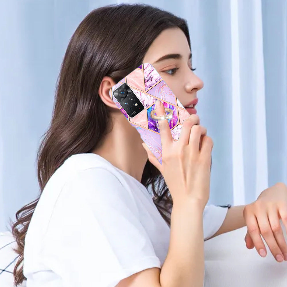 YB IMD Series-7 for Xiaomi Redmi Note 11 Pro 5G (Qualcomm)/Note 11 Pro 4G (MediaTek) Marble Pattern Electroplating IMD Shockproof TPU Case Kickstand Phone Shell