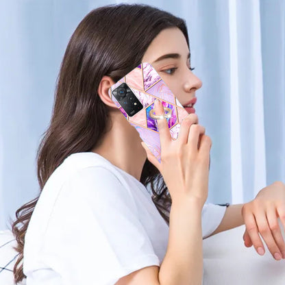 YB IMD Series-7 for Xiaomi Redmi Note 11 Pro 5G (Qualcomm)/Note 11 Pro 4G (MediaTek) Marble Pattern Electroplating IMD Shockproof TPU Case Kickstand Phone Shell