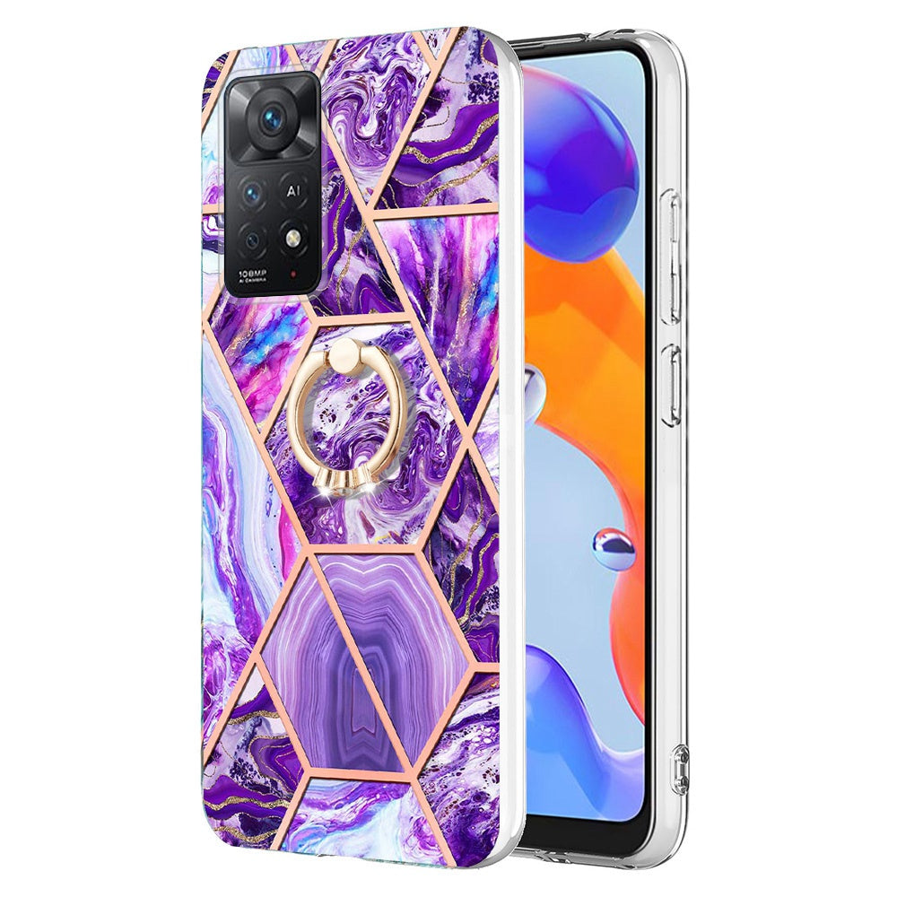 YB IMD Series-7 for Xiaomi Redmi Note 11 Pro 5G (Qualcomm)/Note 11 Pro 4G (MediaTek) Marble Pattern Electroplating IMD Shockproof TPU Case Kickstand Phone Shell