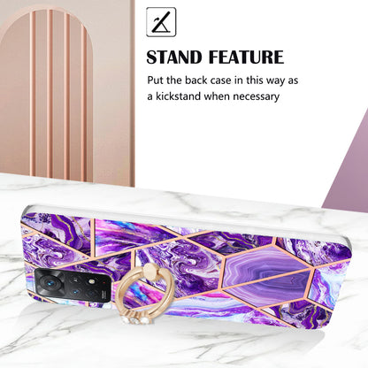 YB IMD Series-7 for Xiaomi Redmi Note 11 Pro 5G (Qualcomm)/Note 11 Pro 4G (MediaTek) Marble Pattern Electroplating IMD Shockproof TPU Case Kickstand Phone Shell