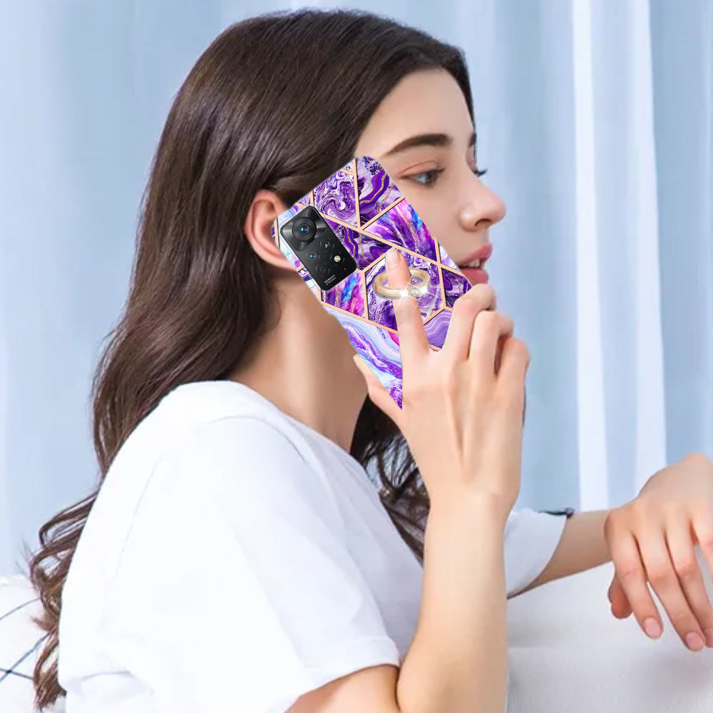 YB IMD Series-7 for Xiaomi Redmi Note 11 Pro 5G (Qualcomm)/Note 11 Pro 4G (MediaTek) Marble Pattern Electroplating IMD Shockproof TPU Case Kickstand Phone Shell
