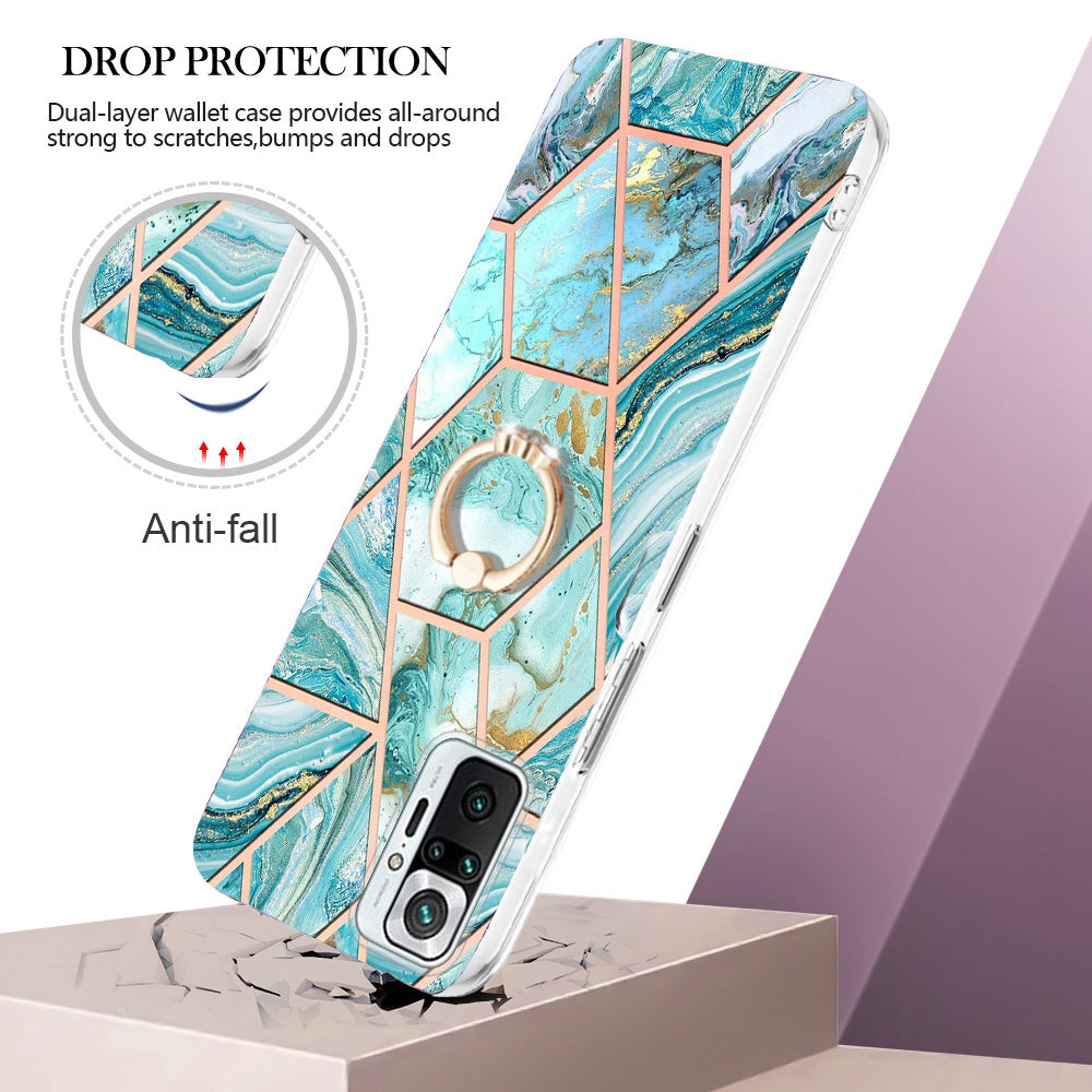 YB IMD Series-7 for Xiaomi Redmi Note 10 Pro 4G (Global)/Note 10 Pro Max Marble Pattern Ring Kickstand TPU Case Electroplating IMD Workmanship Phone Cover