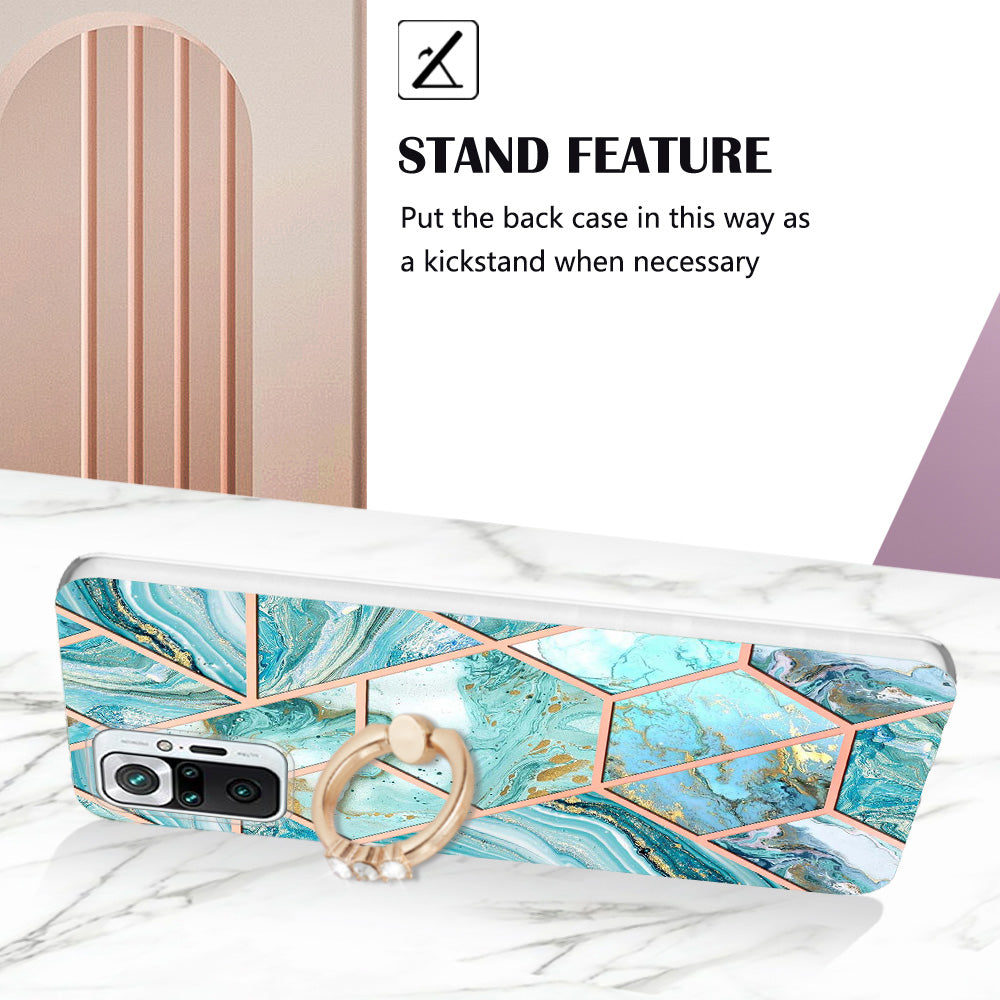 YB IMD Series-7 for Xiaomi Redmi Note 10 Pro 4G (Global)/Note 10 Pro Max Marble Pattern Ring Kickstand TPU Case Electroplating IMD Workmanship Phone Cover