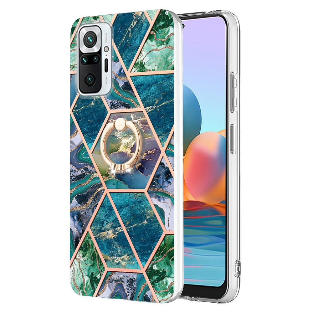 YB IMD Series-7 for Xiaomi Redmi Note 10 Pro 4G (Global)/Note 10 Pro Max Marble Pattern Ring Kickstand TPU Case Electroplating IMD Workmanship Phone Cover