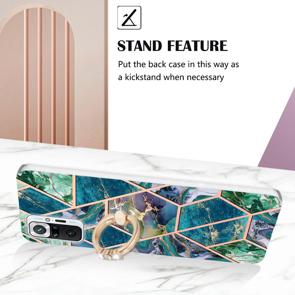 YB IMD Series-7 for Xiaomi Redmi Note 10 Pro 4G (Global)/Note 10 Pro Max Marble Pattern Ring Kickstand TPU Case Electroplating IMD Workmanship Phone Cover