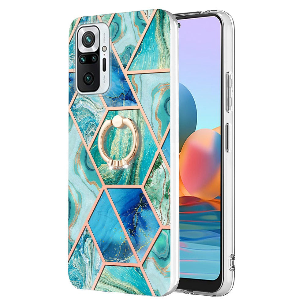 YB IMD Series-7 for Xiaomi Redmi Note 10 Pro 4G (Global)/Note 10 Pro Max Marble Pattern Ring Kickstand TPU Case Electroplating IMD Workmanship Phone Cover