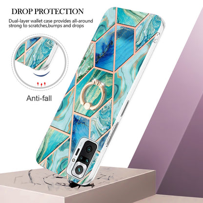 YB IMD Series-7 for Xiaomi Redmi Note 10 Pro 4G (Global)/Note 10 Pro Max Marble Pattern Ring Kickstand TPU Case Electroplating IMD Workmanship Phone Cover
