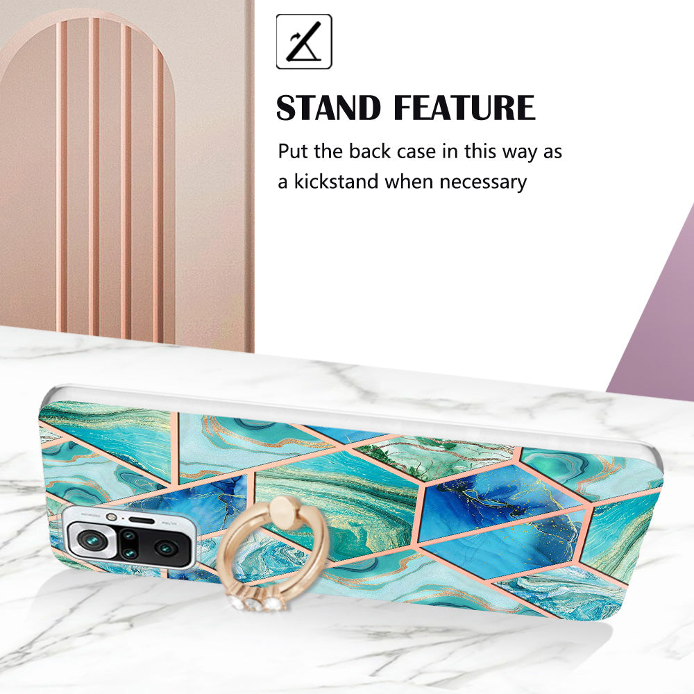 YB IMD Series-7 for Xiaomi Redmi Note 10 Pro 4G (Global)/Note 10 Pro Max Marble Pattern Ring Kickstand TPU Case Electroplating IMD Workmanship Phone Cover