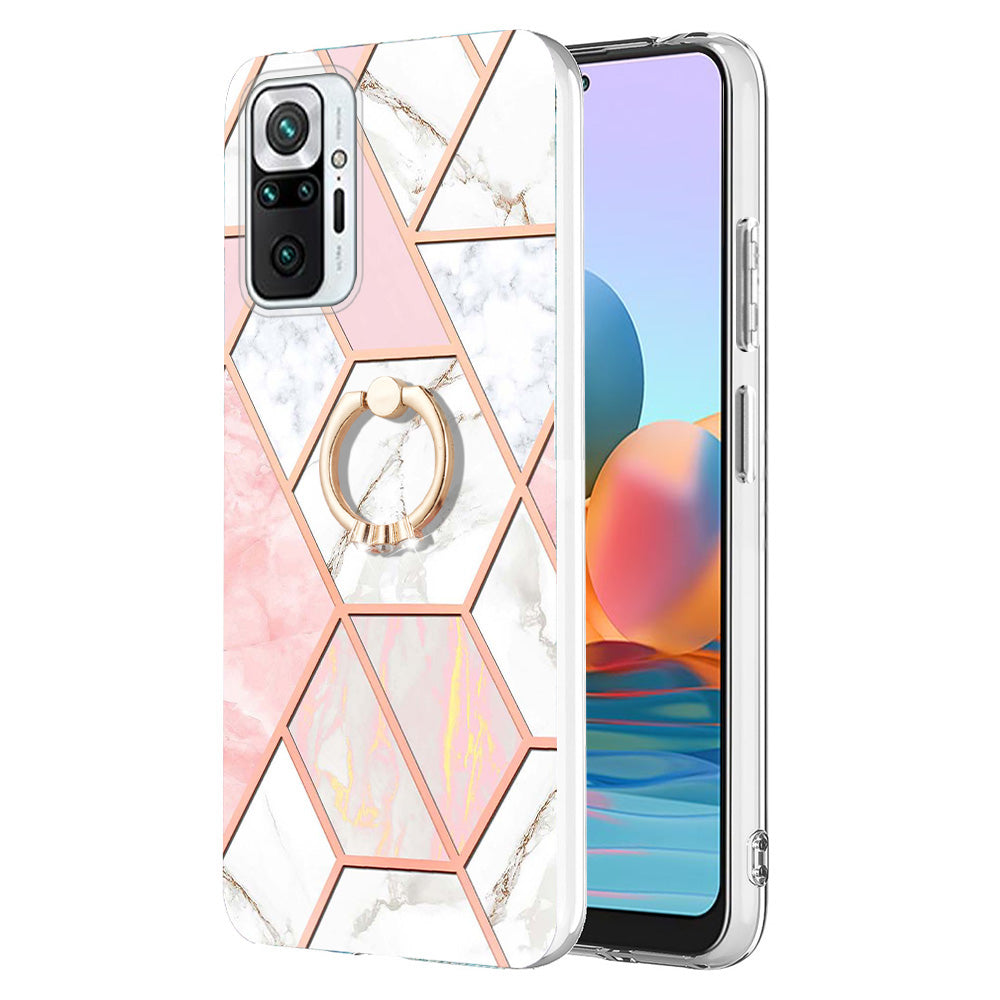 YB IMD Series-7 for Xiaomi Redmi Note 10 Pro 4G (Global)/Note 10 Pro Max Marble Pattern Ring Kickstand TPU Case Electroplating IMD Workmanship Phone Cover