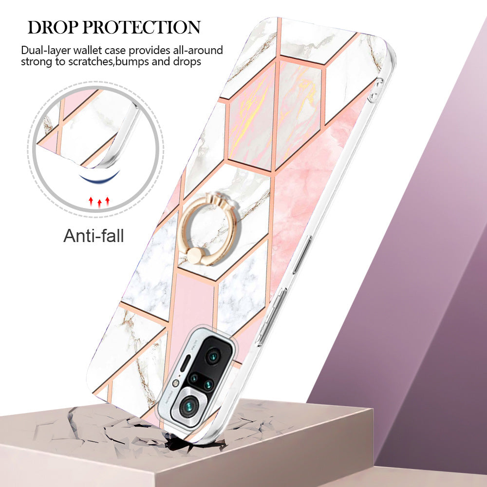 YB IMD Series-7 for Xiaomi Redmi Note 10 Pro 4G (Global)/Note 10 Pro Max Marble Pattern Ring Kickstand TPU Case Electroplating IMD Workmanship Phone Cover