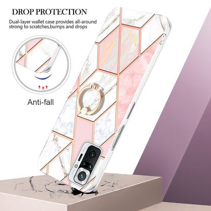 YB IMD Series-7 for Xiaomi Redmi Note 10 Pro 4G (Global)/Note 10 Pro Max Marble Pattern Ring Kickstand TPU Case Electroplating IMD Workmanship Phone Cover