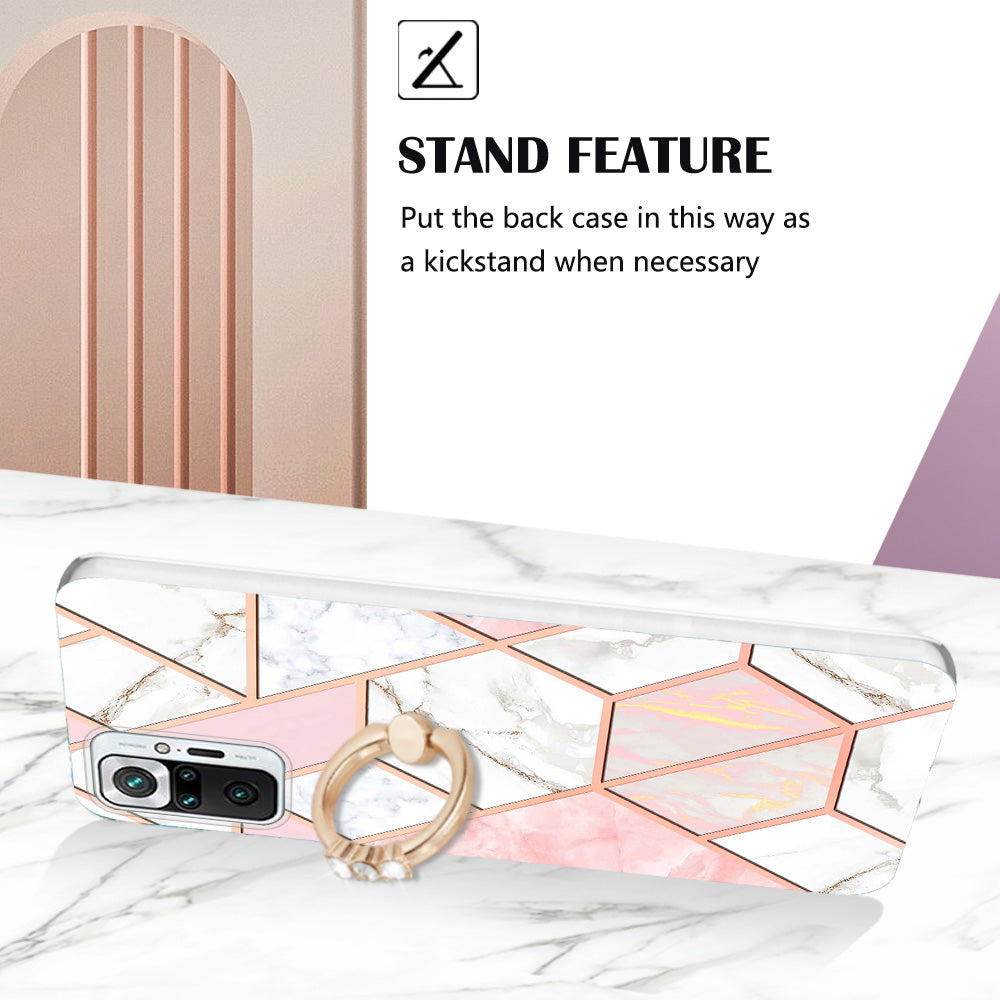 YB IMD Series-7 for Xiaomi Redmi Note 10 Pro 4G (Global)/Note 10 Pro Max Marble Pattern Ring Kickstand TPU Case Electroplating IMD Workmanship Phone Cover