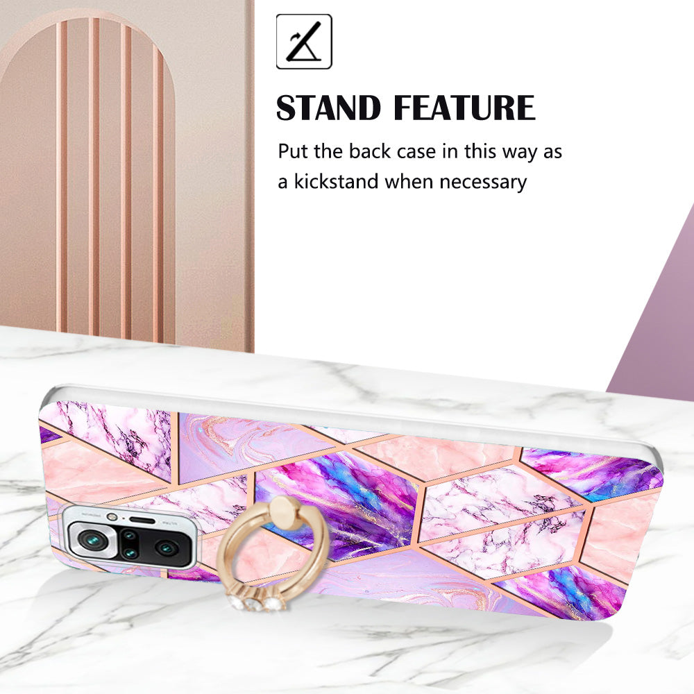 YB IMD Series-7 for Xiaomi Redmi Note 10 Pro 4G (Global)/Note 10 Pro Max Marble Pattern Ring Kickstand TPU Case Electroplating IMD Workmanship Phone Cover