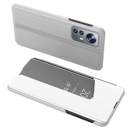 For Xiaomi 12 5G/12X 5G/12S 5G Mirror Design View Window Stand Protective Flip Cover Electroplate Plating PU Leather Shockproof Case