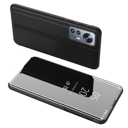 For Xiaomi 12 5G/12X 5G/12S 5G Mirror Design View Window Stand Protective Flip Cover Electroplate Plating PU Leather Shockproof Case