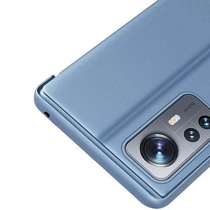 For Xiaomi 12 5G/12X 5G/12S 5G Mirror Design View Window Stand Protective Flip Cover Electroplate Plating PU Leather Shockproof Case