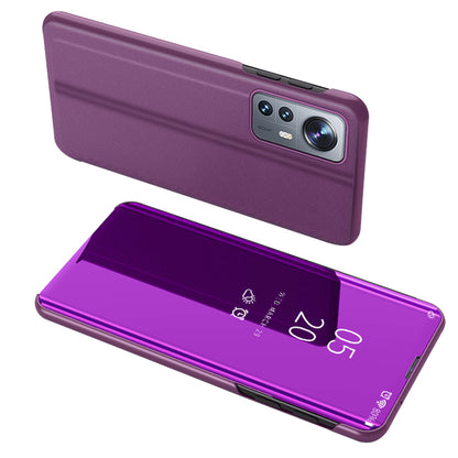 For Xiaomi 12 5G/12X 5G/12S 5G Mirror Design View Window Stand Protective Flip Cover Electroplate Plating PU Leather Shockproof Case