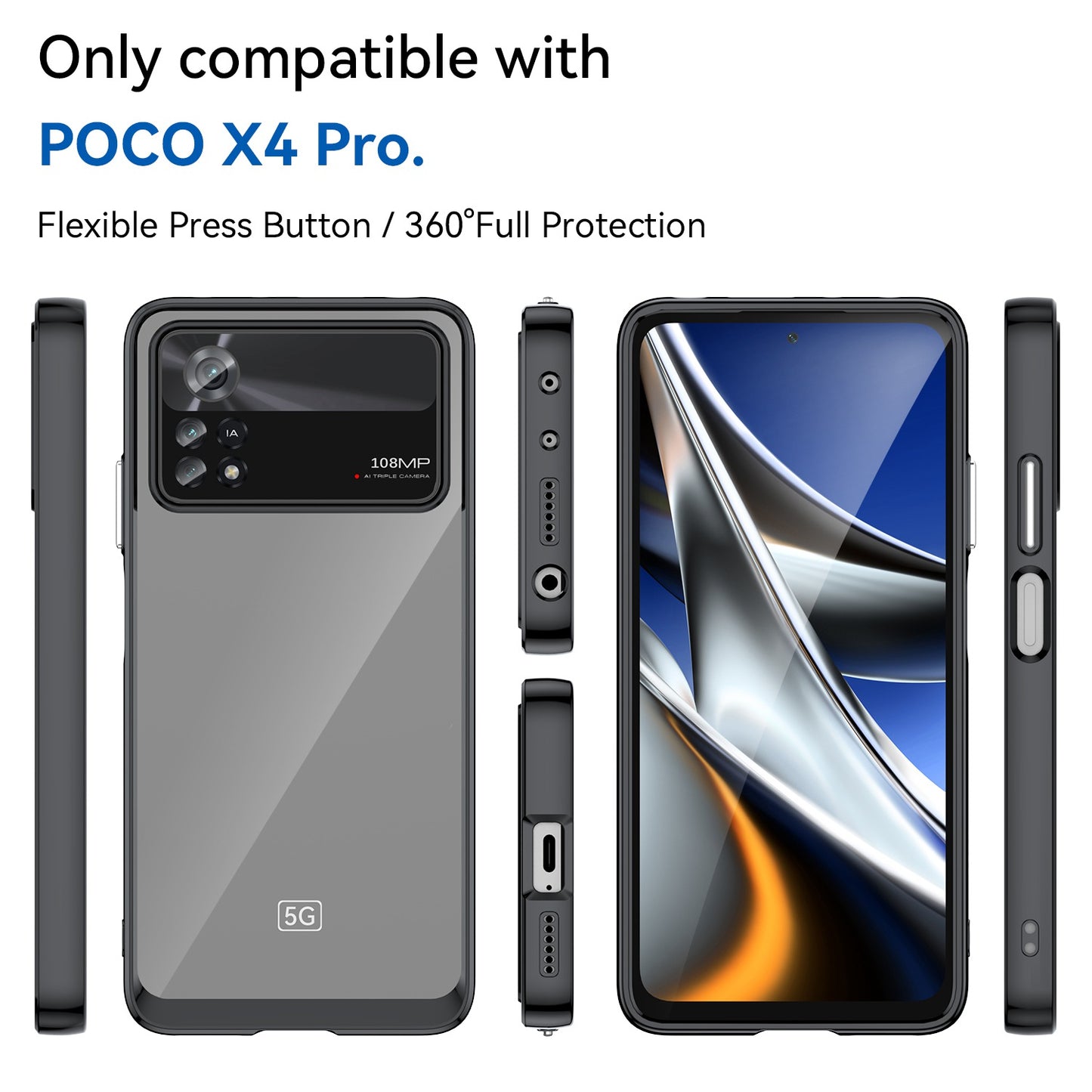 For Xiaomi Poco X4 Pro 5G Hard Acrylic Soft TPU Case Transparent Phone Cover with Independent Buttons