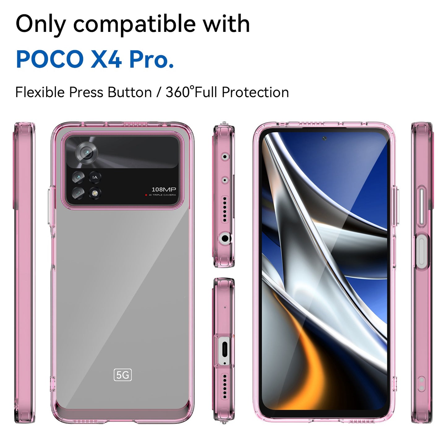 For Xiaomi Poco X4 Pro 5G Hard Acrylic Soft TPU Case Transparent Phone Cover with Independent Buttons