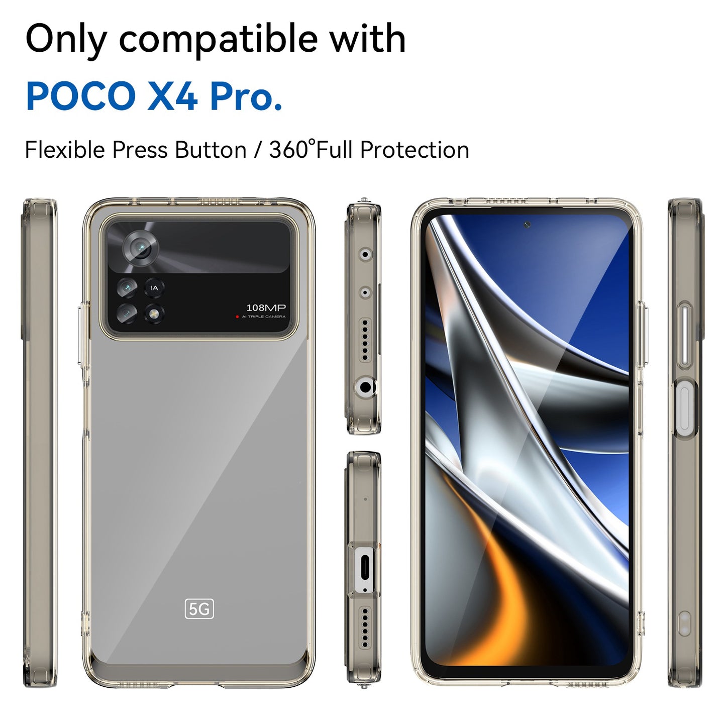 For Xiaomi Poco X4 Pro 5G Hard Acrylic Soft TPU Case Transparent Phone Cover with Independent Buttons