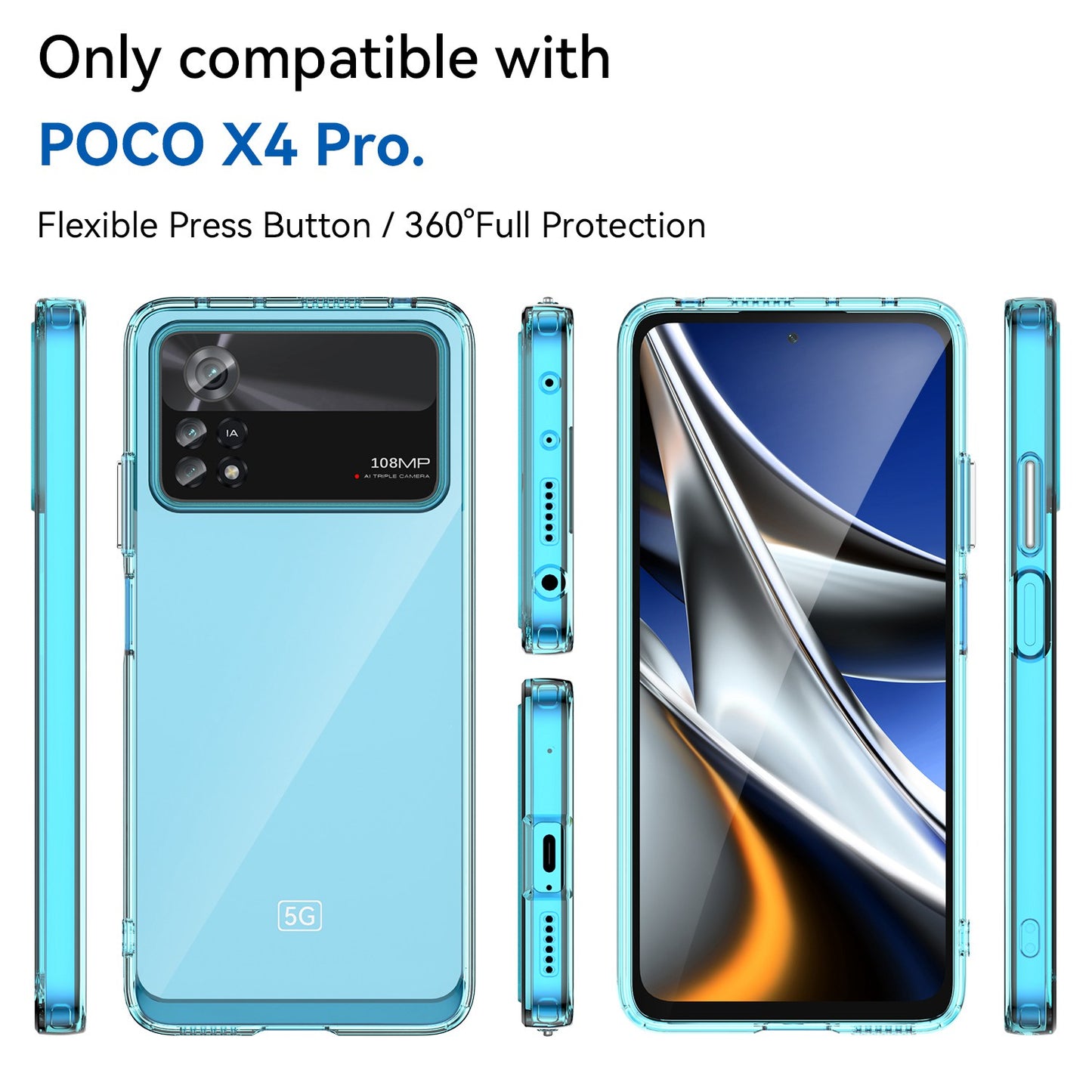 For Xiaomi Poco X4 Pro 5G Hard Acrylic Soft TPU Case Transparent Phone Cover with Independent Buttons