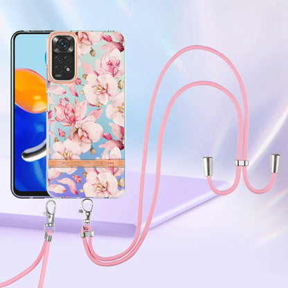 YB IMD-11 Series Drop-proof Phone Case for Xiaomi Redmi Note 11S 4G/Note 11 4G (Qualcomm) Soft TPU IMD Anti-wear Stylish Flower Pattern Electroplating Cover with Lanyard