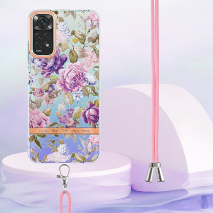 YB IMD-11 Series Drop-proof Phone Case for Xiaomi Redmi Note 11S 4G/Note 11 4G (Qualcomm) Soft TPU IMD Anti-wear Stylish Flower Pattern Electroplating Cover with Lanyard