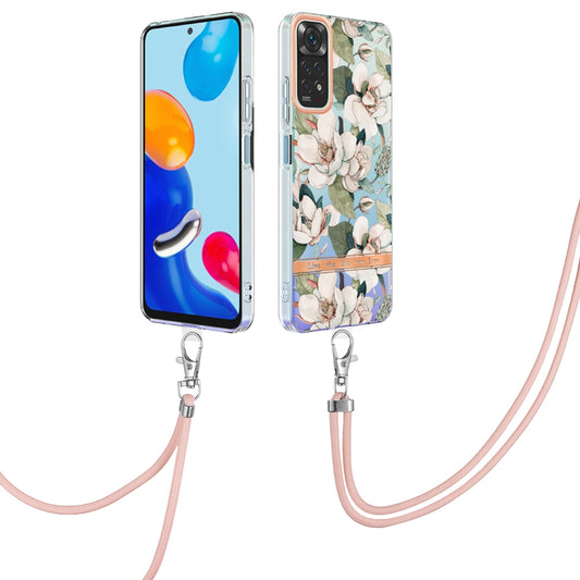 YB IMD-11 Series Drop-proof Phone Case for Xiaomi Redmi Note 11S 4G/Note 11 4G (Qualcomm) Soft TPU IMD Anti-wear Stylish Flower Pattern Electroplating Cover with Lanyard