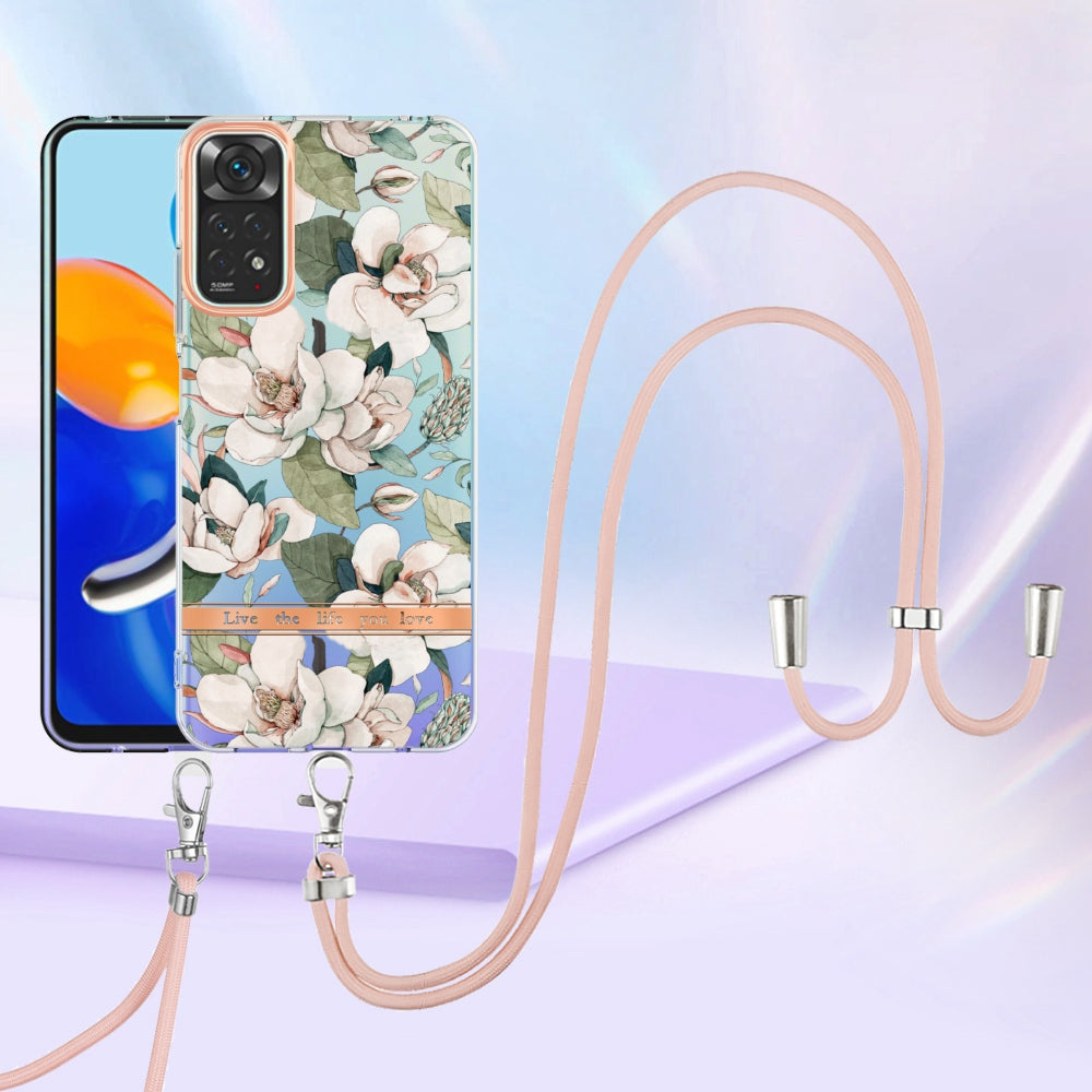 YB IMD-11 Series Drop-proof Phone Case for Xiaomi Redmi Note 11S 4G/Note 11 4G (Qualcomm) Soft TPU IMD Anti-wear Stylish Flower Pattern Electroplating Cover with Lanyard