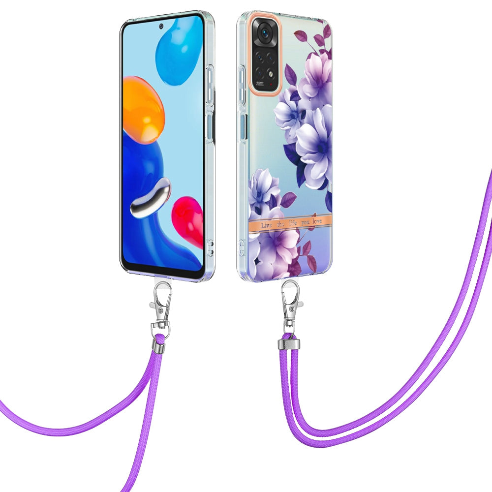 YB IMD-11 Series Drop-proof Phone Case for Xiaomi Redmi Note 11S 4G/Note 11 4G (Qualcomm) Soft TPU IMD Anti-wear Stylish Flower Pattern Electroplating Cover with Lanyard
