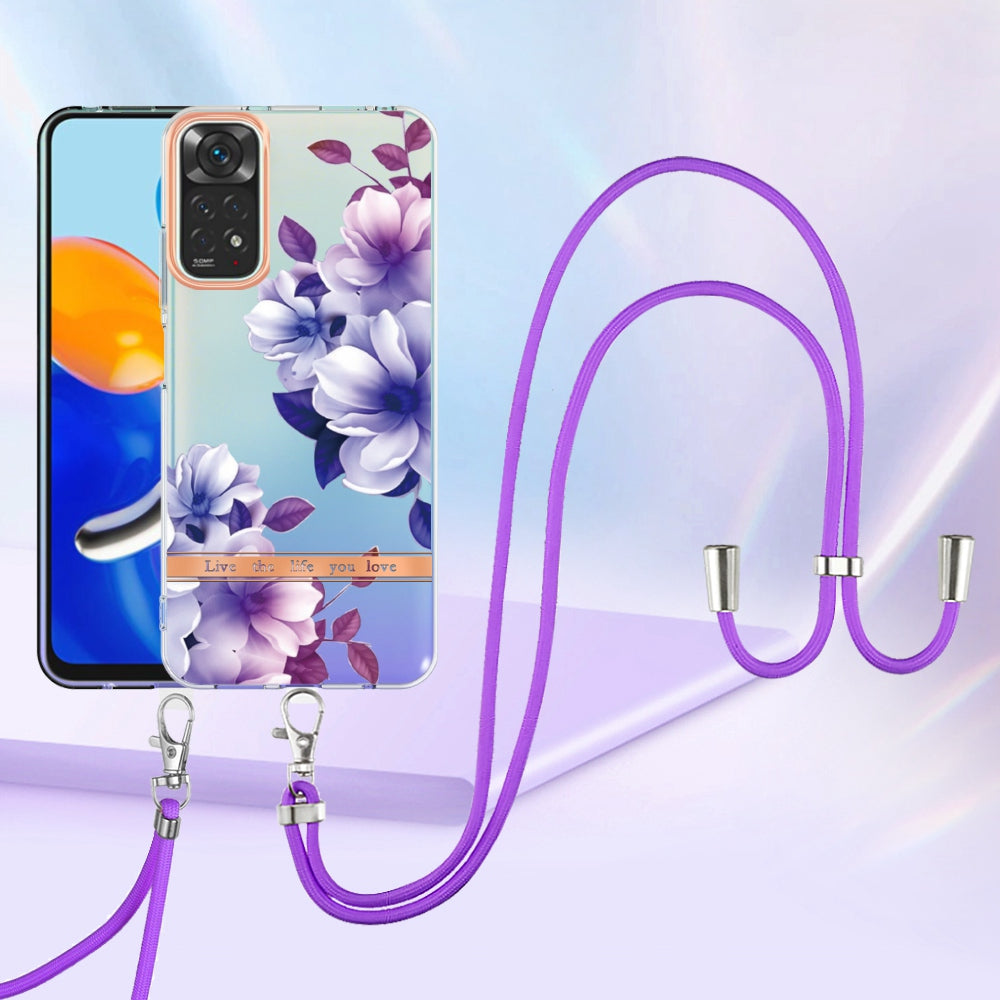 YB IMD-11 Series Drop-proof Phone Case for Xiaomi Redmi Note 11S 4G/Note 11 4G (Qualcomm) Soft TPU IMD Anti-wear Stylish Flower Pattern Electroplating Cover with Lanyard
